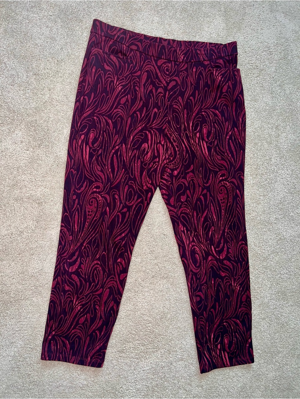 🌺 Susan Graver Weekend Ava Slim Ankle Pants | Size Large Burgundy Black